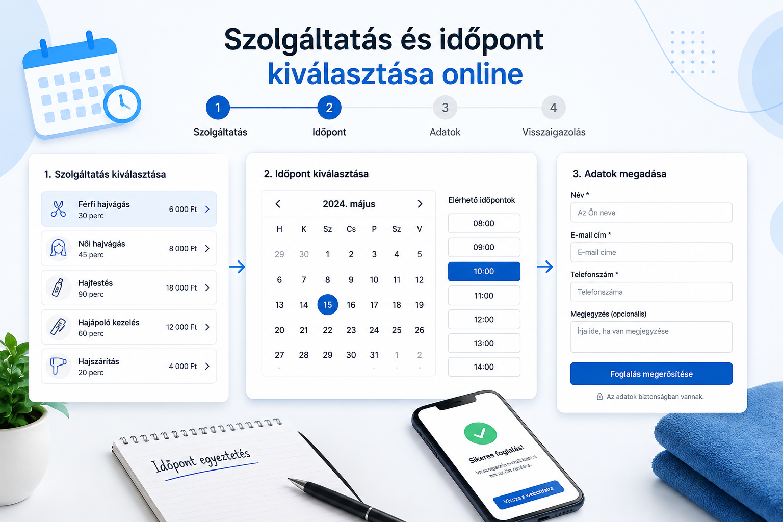 Szolgáltatás és időpont kiválasztása online